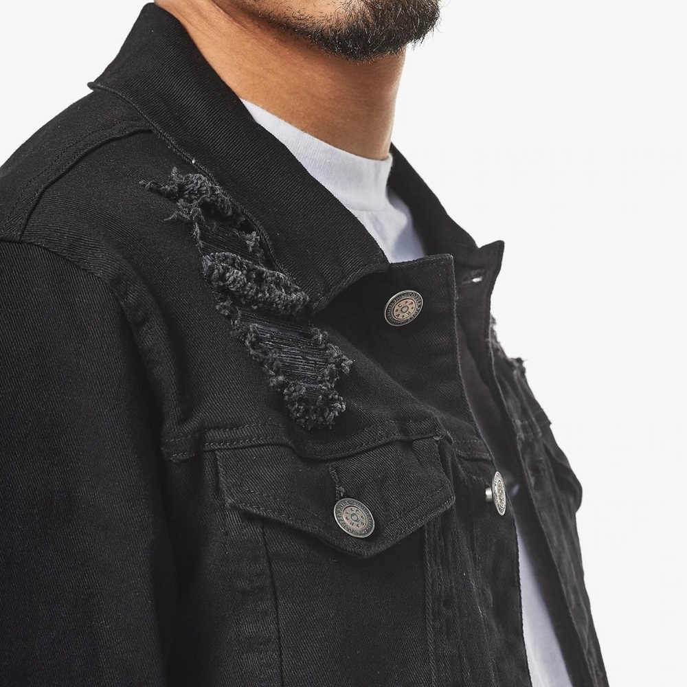 Copper Rivet Black Denim Jacket - Picture 4 of 9